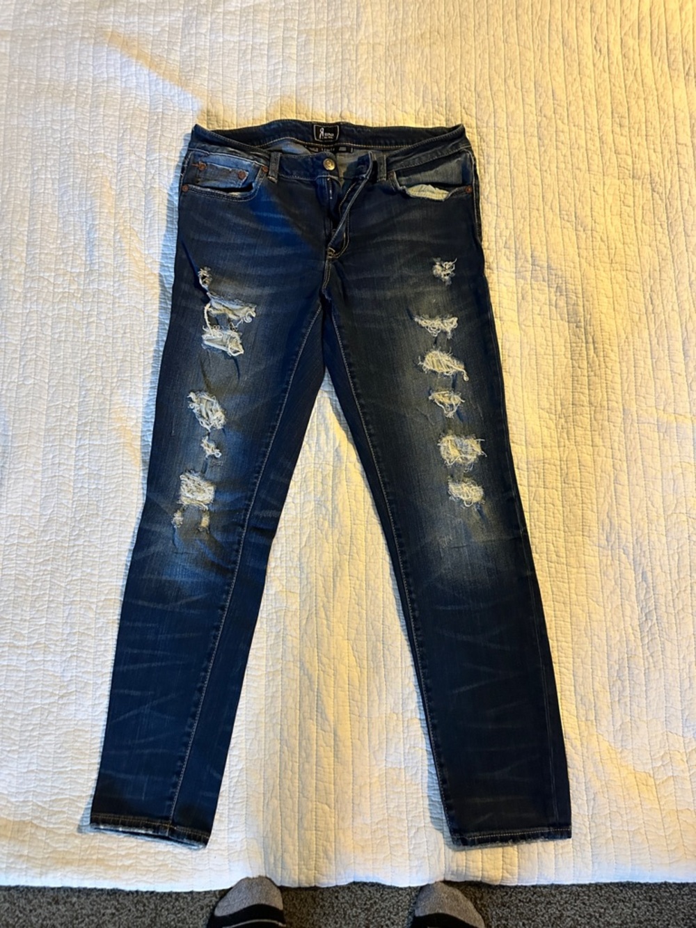 Rock Revival Distressed Dark Blue Skinny Jeans